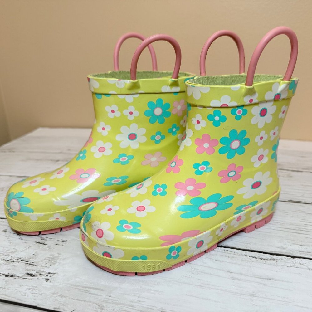 Toddler Girl's Western Chief Flower Power Shorty Rain Boots Size 10 Yellow